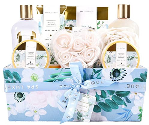 Spa Luxetique Coffret Cadeau Femme - 12pcs Coffret de Bain et de Soins, Coffret Soin Beaute Parfum de Jasmin, Bain Moussant, Cadeau Anniversaire Femme, Cadeau Fête des Mères