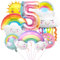 Regenbogen Geburtstagsdeko 5, Folienballon Wolken, Zahl 5 Ballon, Luftballons Wolken Quasten, Helium Ballon Sonne, für Jungen Mädchen Geburtstag Party Dekoration