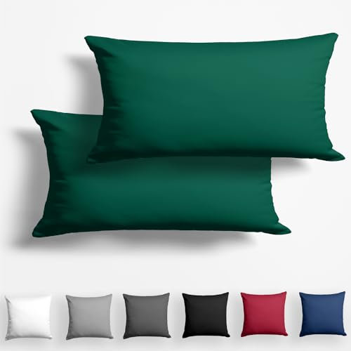Alreya 2er-Set Mako Satin Kissenbezug 40 x 80 cm - 100% Baumwolle mit YKK Reißverschluss, Superweicher Kopfkissenbezug, Kissenhülle, Oeko-TEX® Standard Zertifiziert, Waldgrün, nur Kissenbezug