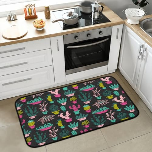 Mularoka Tappeto da cucina con motivo cactus, antiscivolo, assorbente, imbottito, anti-fatica, lavabile, per la parte anteriore del lavandino, 50,8 x 99,1 cm