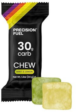 Precision Fuel 30 Energy Chews - High Carb,Lightweight Snack for Endurance Sports,30g Carbs per Serving,Ideal for Running & Cycling,No Artificial Ingredients - Original and Mint Lemon (4 x 34g Chews)