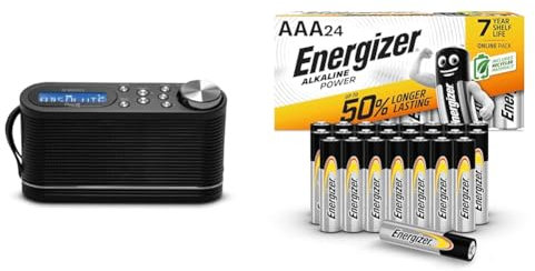 Roberts Play10 DAB/DAB plus/FM Digital Radio with Simple Presets - Black & Energizer AAA Batteries, Alkaline Power, 24 Pack, Triple A Battery Pack - Amazon Exclusive (Packaging may vary)