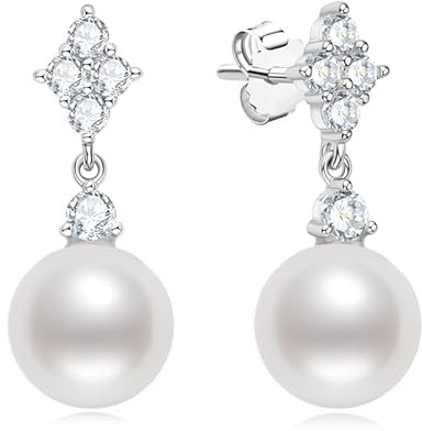 ZULRE Muschelperlen Tropfen Ohrringe 18 Karat Weißgold Vergoldet Hypoallergen 925 Sterling Silber 5A Zirkonia Ohrstecker Baumelnde Ohrringe Schmuck Geschenk für Frauen Brautjungfer Braut 10 mm