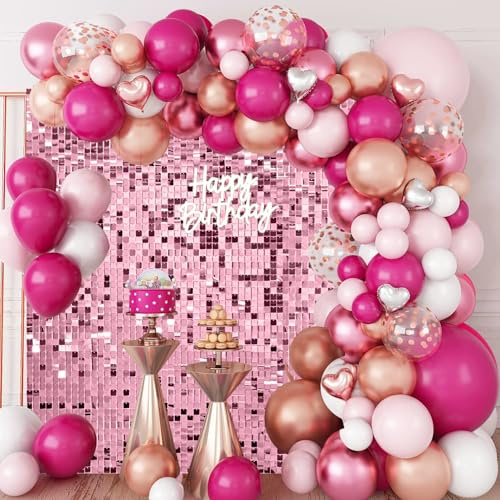 24 Pcs Pink Shimmer Wall Backdrop Panels for Party, Mjkeomo 4 FT x 6 FT Pink Sequin Backdrop for Birthday Graduation Home Party Decorations Anniversary Wedding Christmas Decor