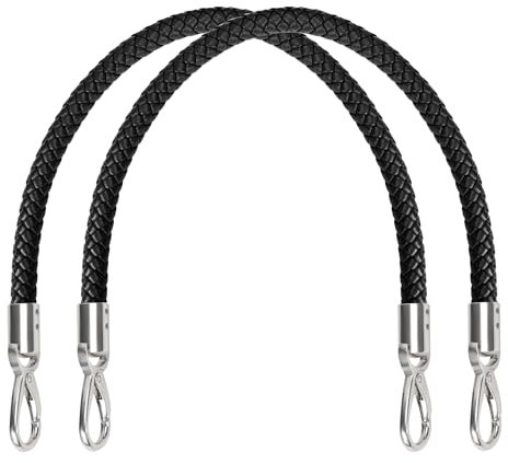 Manici per Borsa in Pelle PU, 2 Pezzi 50 cm Maniglia per Borse con Piccolo Portachiavi, Manico di Ricambio per Borsa Accessori per Fai da Te Donna (Nero)