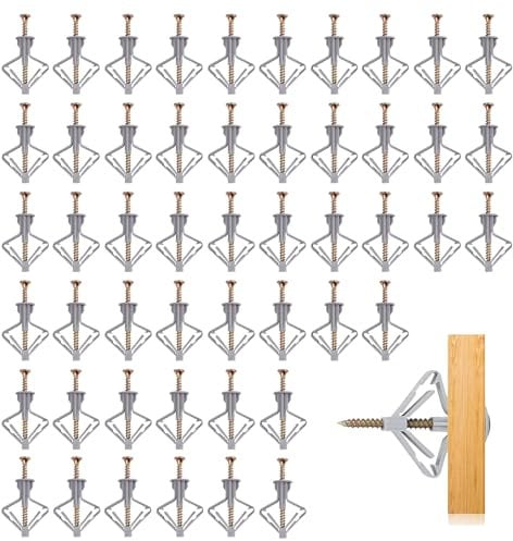 50 Piezas Tacos Pladur, Taco Pared con 50 Tornillos 8 MM Tornillos Pladur Anclajes de Techo Tacos de Expansión Metálicos para Fijación Sobre Piedra Ladrillo Hormigón Yeso