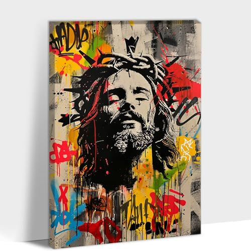 Graffiti-Leinwandkunst, abstrakte Banksy-Wandkunst, Wohnzimmer, berühmte Gemälde, Drucke, modernes Straßen-Graffiti-Kunstwerk, christliches Graffiti-Kunstwerk, Jesus für Teenager, Kinder,