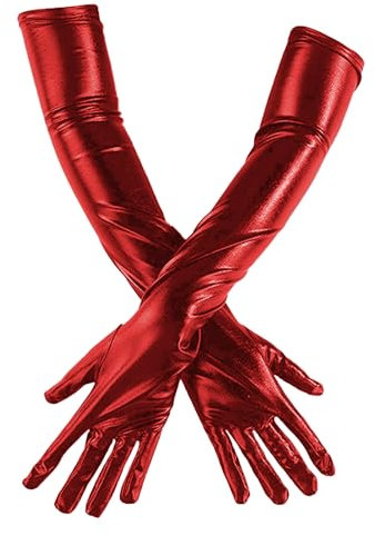 Werownsgso Damen Sexy Lange PU-Leder Handschuhe, 1920er Stil für Opernparty, Cosplay, Festlich Faschingskostüme Karneval (Rot)