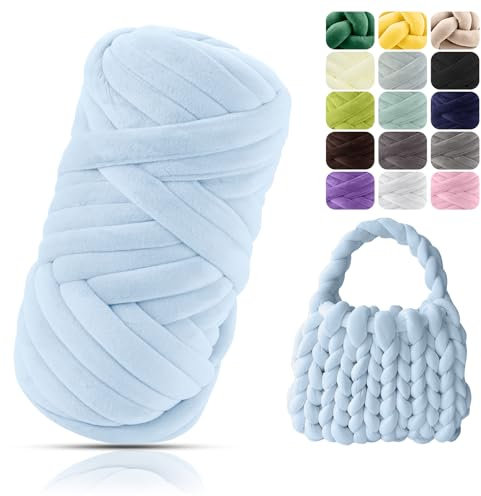 POFIBO Dicke Wolle Garn, 500g Chunky XXL Wolle zum Handstricke, Armstricken wolle, Schlauchgarn, Handstrickgarn, Wolle zum häkeln für Anfänger, Decken, Körbe, DIY-Kunsthandwerk(Länge ca 16m, Hellblau)