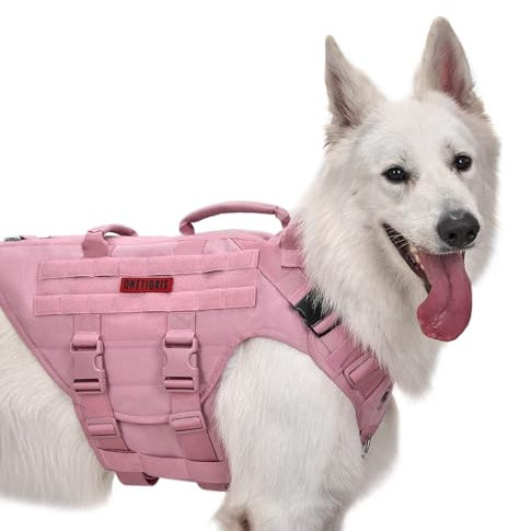 OneTigris Hundegeschirr, X Destroyer Taktisches Einstellbar Antizuggeschirr Ausbruchsicheres Geschirr mit 3 Griffe 2 Metallschnallen Sicherheitsgeschirr (Rosa L)