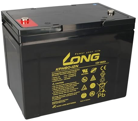Kung Long Blei Akku KPH80-12N 12V 80Ah M6 Longlife Kompatibel Zu 60Ah, 75Ah, 77Ah, MP75-12C REC80-12I 12LC-75Ah, KPH75-12N, KPH75-12NE - Langlebig