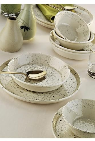 Ensemble de dîner élégant de 18 pièces, 100% porcelaine, blanc | Comprend 6 assiettes de service (26 cm), 6 bols (14 cm), 6 assiettes (20 cm) | Passe au lave-vaisselle et au micro-ondes