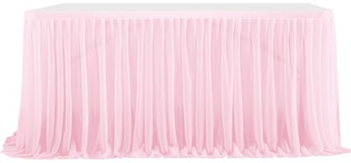 CREATCABIN Gonna da Tavolo Rosa 6FT Gonna da Tavolo Gonna da Scrivania in Tulle Decorazione da Tavolo Compleanno e Matrimonio Tovaglia da Dessert Feste Tovaglia Nastro Adesivo Decorazioni 183x76cm