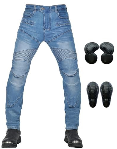 GEBIN Motorradhose Herren mit Protektoren, Motorrad Jeans Herren, Stretch-Slim-Fit Motorrad Jeans Biker Trousers (Blau,M)