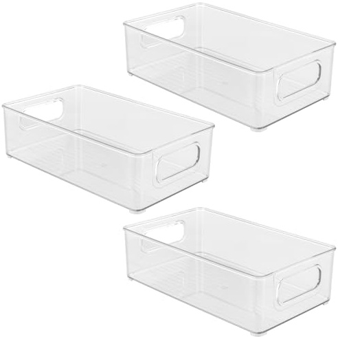 3 Stk. Kühlschrank Organizer Stapelbare 25x15x8cm, Kühlschrankbox mit Griff | Transparente Aufbewahrungsboxen für Küchenschrank, Gefrierschrank, Speisekammer,Lebensmittel und Gemüse