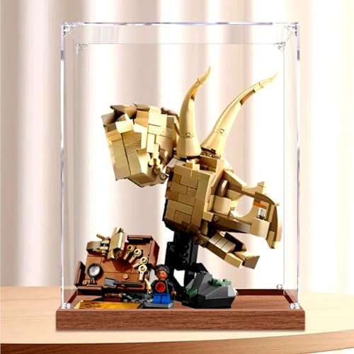 Staubdichte Acryl-Vitrine für Sammlerstücke, einfache Montage, Aufbewahrungsbox, transparente, langlebige Vitrine für Le-go 76969 Triceratops Modell mit versteinertem Kopf (Modell nicht im
