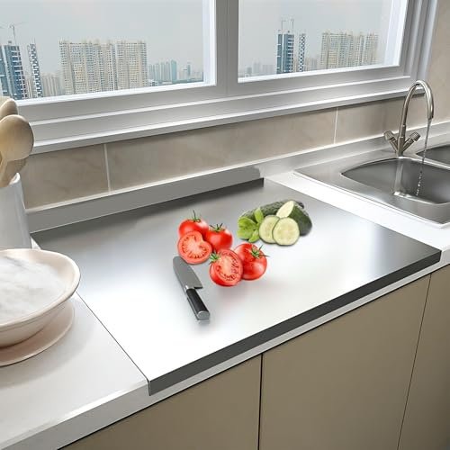 Großes Schneidebrett aus Edelstahl 60 x 40 x 0.15 cm Doppelseitiges Schneidbretter mit Anschlagkante Rutschfeste Cutting Board Küchen Arbeitsplatte für Fleisch Obst Gemüse Brot und Backen