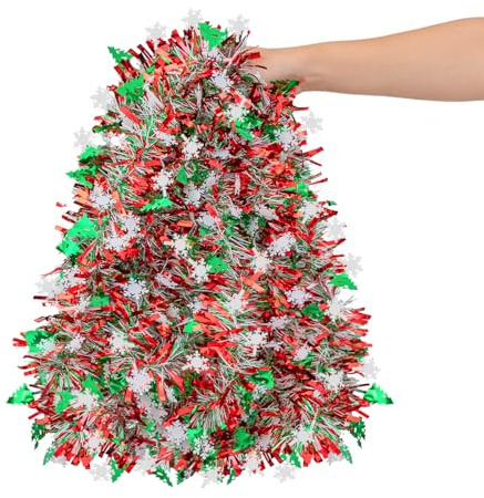 33 FT Christmas Tinsel Garland, Red Green White Metallic Twist Foil Tinsel Garland with Snowflake and Xmas Tree Hanging Decoration for Christmas Tree Wedding Birthday Home Party Decoration