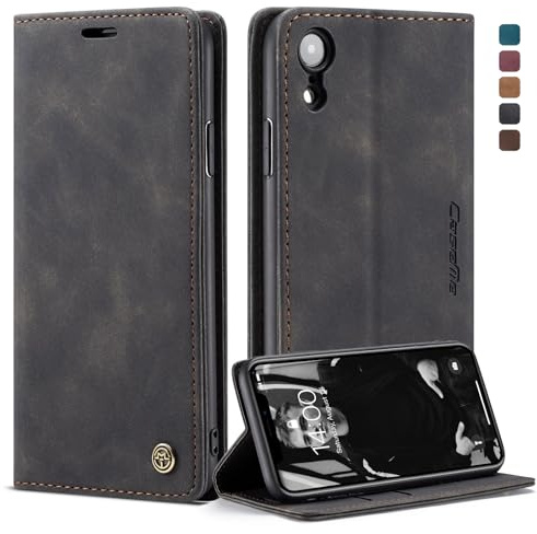 Ottcooed Handyhülle für iPhone XR Hülle, Premium Leder Flip Case, Magnet Klappbar Klapphülle Tasche, Standfunktion Kartenfach Wallet Schutzhülle für iPhone XR, Schwarz