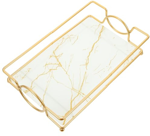 WOONEKY Elegant Gold-white Bathroom Vanity Tray for Makeup and Cosmetics Storage Lightweight Organizer with Stable Design Multi-functional Display Tray for Perfume Jewelry and Bathroom