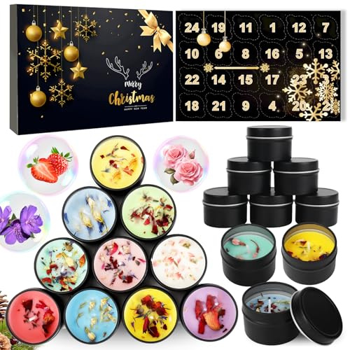 Kerzen Adventskalender 2025 Frauen Adventskalender Duftkerzen Weihnachtskalender mit 24 Duftkerzen Weihnachtskalender Geschenk für Frau Mama Schwester Freundin