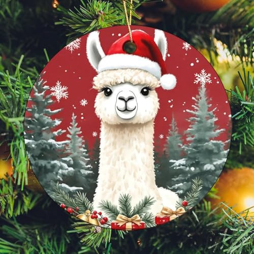 Baumschmuck Alpaka Mit Rotem Hut Personalisierter Christbaumschmuck Deko Ornamente Keramik Für Draußen Urlaub Thanksgiving