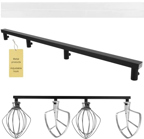 Stand Mixer Accessory Rack with 2 Adhesive Backings, Aluminum Alloy Adjustable 4-Hook Organizer for Blender Accessories Storage