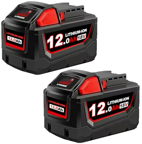 2×12000mAh 18V Ersatzakku für Milwaukee Akku 18V Kompatibel mit Milwaukee M-18 Akku 48-11-1840 48-11-1828 48-11-1820 48-11-1815 48-11-1850 Ersatzakku mit LED-Ladeanzeige (2PC)