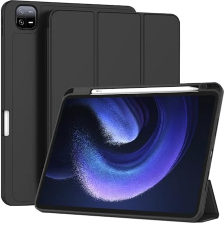 Techsuit für Xiaomi Pad 6 und Pad 6 Pro Hülle mit Stifthalter, Dreifach Ständer, Schlankem Design, Auto Sleep Wake, Präzisen Aussparungen, Flex Trifold Series, Schwarz