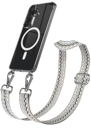 EAZY CASE Handykette - Verstellbares Taschenband kompatibel mit Galaxy S26, Schulterriemen, Handykordel mit Silikon Hülle, Qi Charging kompatibel, Umhängetasche, Beige Blau Silber