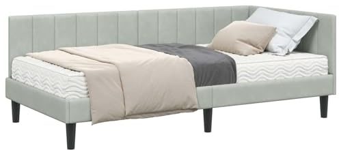 mtlskopl Eckbettgestell mit Matratze 2 pcs Hellgrau Samt 100x200 cm Modernes Design Raumsparendes Bettsofa Jugendzimmer Schlafsofa für Bedroom Studio Apartment