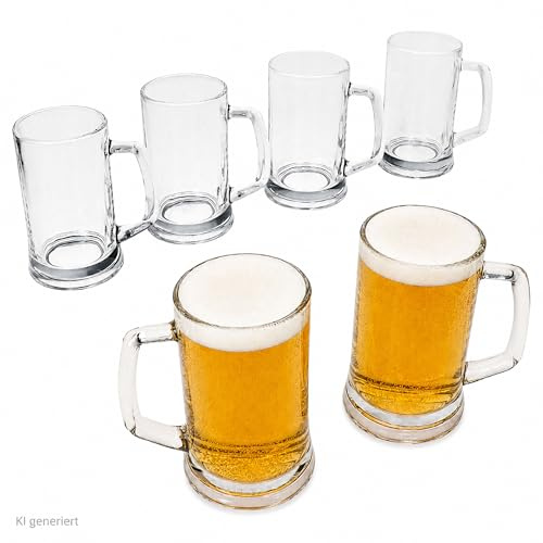 MamboCat 6er Set Viva Bierkrug I 0,3 L, Höhe 13,5 cm I für 6 Personen I Bierhumpen aus Glas mit Henkel I transparente Biergläser 300 ml I Bierseidel für Partys