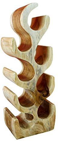 Kinaree Massivholz Weinregal für 8 Flaschen - 70cm freistehendes Flaschenregal in Baum Form aus einem Stück massiver Akazie (Suar) in rustikaler Optik