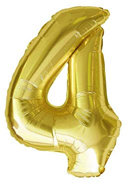 Oblique-Unique® Folien Luftballon mit Zahl Nummer in Gold für Geburtstag Jubiläum Party Deko Folienballon - Zahl wählbar (Nr 4)