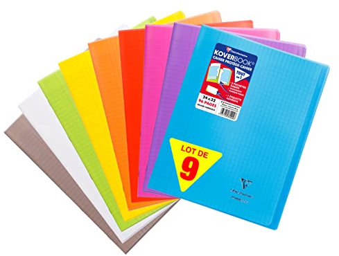 Clairefontaine 981490AMZC- Set mit 9 Heften Koverbook, 48 Blatt, DIN A4+, 24 x 32cm, 90g, französische Lineatur, 2 Klarsichthüllen, 1 Set, farbig sortiert