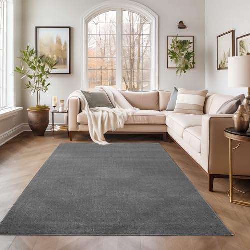 SIMPEX Teppich 240x340 cm Grau, Kurzflor, Einfarbig, Modern, Rechteckig, rutschfest, Pflegeleicht, XXL Bodenteppich für Wohnzimmer, Schlafzimmer, Esszimmer