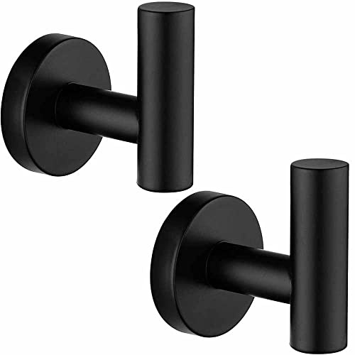 Melairy Edelstahl Badhaken Handtuchhaken Wandhaken matt Schwarz Garderobenhaken Kleiderhaken Mantelhaken für Bad Badezimmer Schlafzimmer Wandmontage 2PC