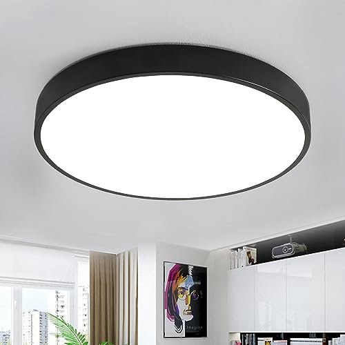 Natsen 36W LED Deckenleuchte Deckenlampe, Warmweiß 3000K 2880LM, Ø400x40mm, ultraslim moderne Leuchte für Wohnzimmer Schlafzimmer Kinderzimmer Küche Büro Flur Diele (Schwarz)