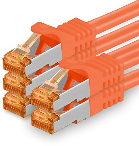 1aTTack.de 1m - Cat.7 Netzwerkkabel Orange - 5 Stück Gigabit Ethernet LAN Kabel 10000 Mbit s Patchkabel Cat7 Kabel S FTP PIMF Schirmung LSZH Cat.7 Rohkabel Rj45 Stecker Cat 6a - 5 x 1 Meter