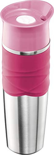Maped PICNIK Mug Isotherme Etanche - Mug Café-Thé en Acier - Ouverture Pratique à Une Main - Manchon Easy Grip en Silicone - 320mL - Rose