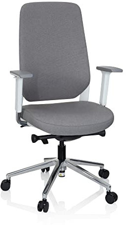 hjh OFFICE 790006 Profi Bürostuhl CHIARO T4 Stoff Grau/Weiß Drehstuhl ergonomisch, Armlehnen, Sitzhöhe & -Tiefe verstellbar
