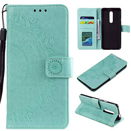 CoverKingz Handy Hülle kompatibel mit Nokia 2.4 - Handyhülle mit Kartenfach Bookcover Case - Handy Tasche klappbar Motiv Mandala Grün