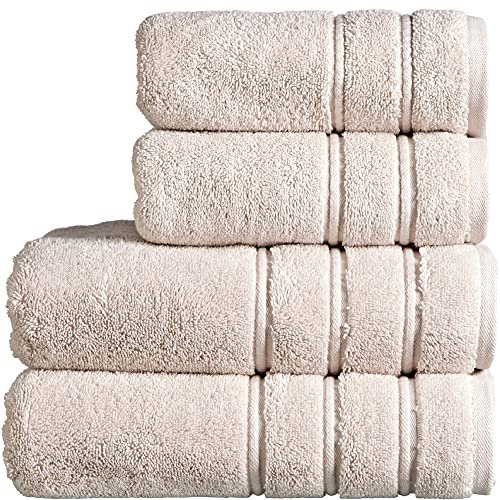 Christy Antalya Large Bath Towels | Set of 4 | 100% Turkish Cotton | 600GSM | Soft Plush Luxury Towel Set | 2 Bath Towels 2 Hand Towels | Quick Dry | Pumice Beige