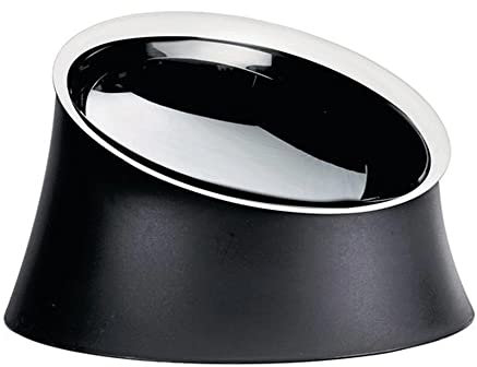 Alessi Wowl BM13/28 - Schüssel für Hunde, Design, Schräg zur Vereinfachung der Hundefütterung, Resin Thermoplastik und Edelstahl 18/10, 28 cm, Grau