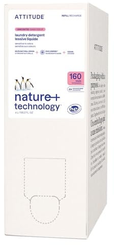 ATTITUDE Liquid Laundry Detergent Refill, EWG Verified, HE Compatible, Plant-Based & Vegan, Natural Laundry Soap, Unscented, 160 Loads, 4 Liters