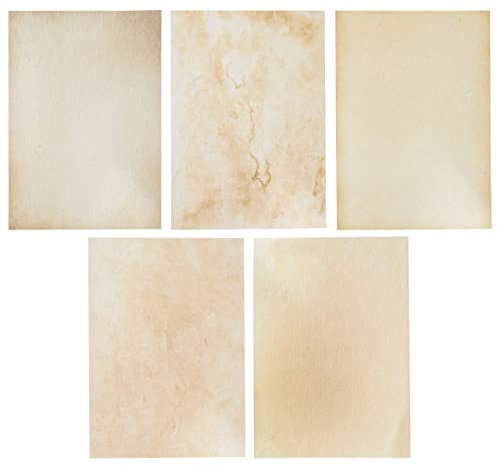 50-Pack of A4 Stationery Vintage Parchment Writing Paper for Arts and Crafts, Double-Sided, 5 Designs