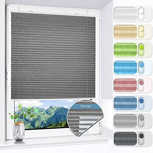 HOMEDEMO Plissee ohne Bohren verdunkelung, Thermo Plisseerollo Klemmfix, Grau 50x130cm(BxH) Verdunklungsplissee 100% lichtundurchlässig für Fenster, Blickdicht Sichtschutz Sonnenschutz