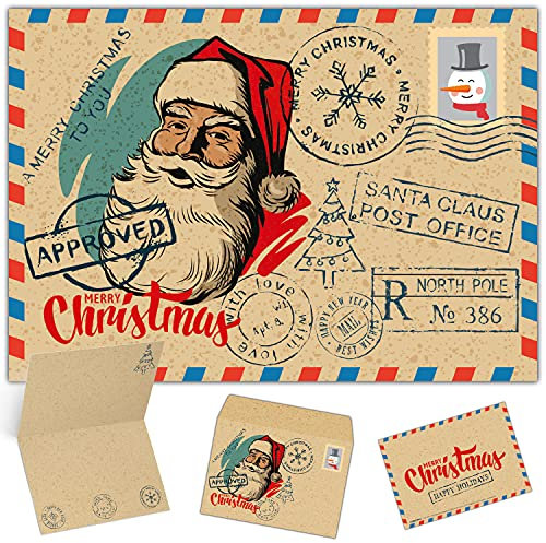 BREITENWERK Weihnachtskarten mit Umschlag (15er Set) MERRY CHRISTMAS SANTA - edle Klappkarten privat und geschäftlich - Frohe Weihnachten Karten