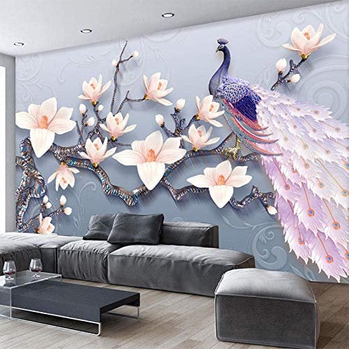YXTSmurals Mural Wallpaper Photo Poster Wall Decoration Hd Print Pink Flowers Animals Peacock Background Wall Background Painting Panorama 3D Wall Mural Wallpaper