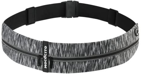 MOCOCITO Laufgürtel für Handy, Lauftasche, Hüfttasche für Jogging, Sport Jogging Gürtel, Running Belt, Fitnessgürtel, Geeignet für Mobiltelefone verschiedener Modelle Größen(Grau gestreift)